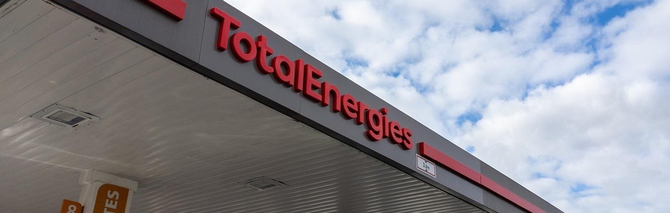 TotalEnergies red letter branding at service stations